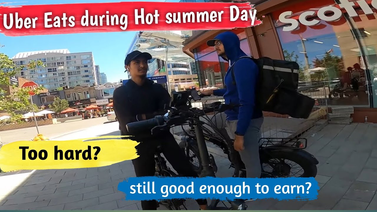 UBER EATS DURING HOT SUMMER DAY IN CANADA | UBER ON E-BIKE