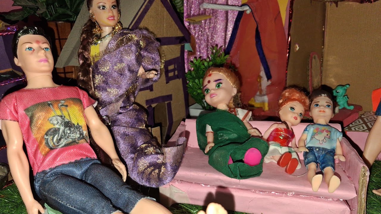 रिया के घर आए घर वाले | Hindi stories barbie dolls cartoon | All daily works of Indian village 