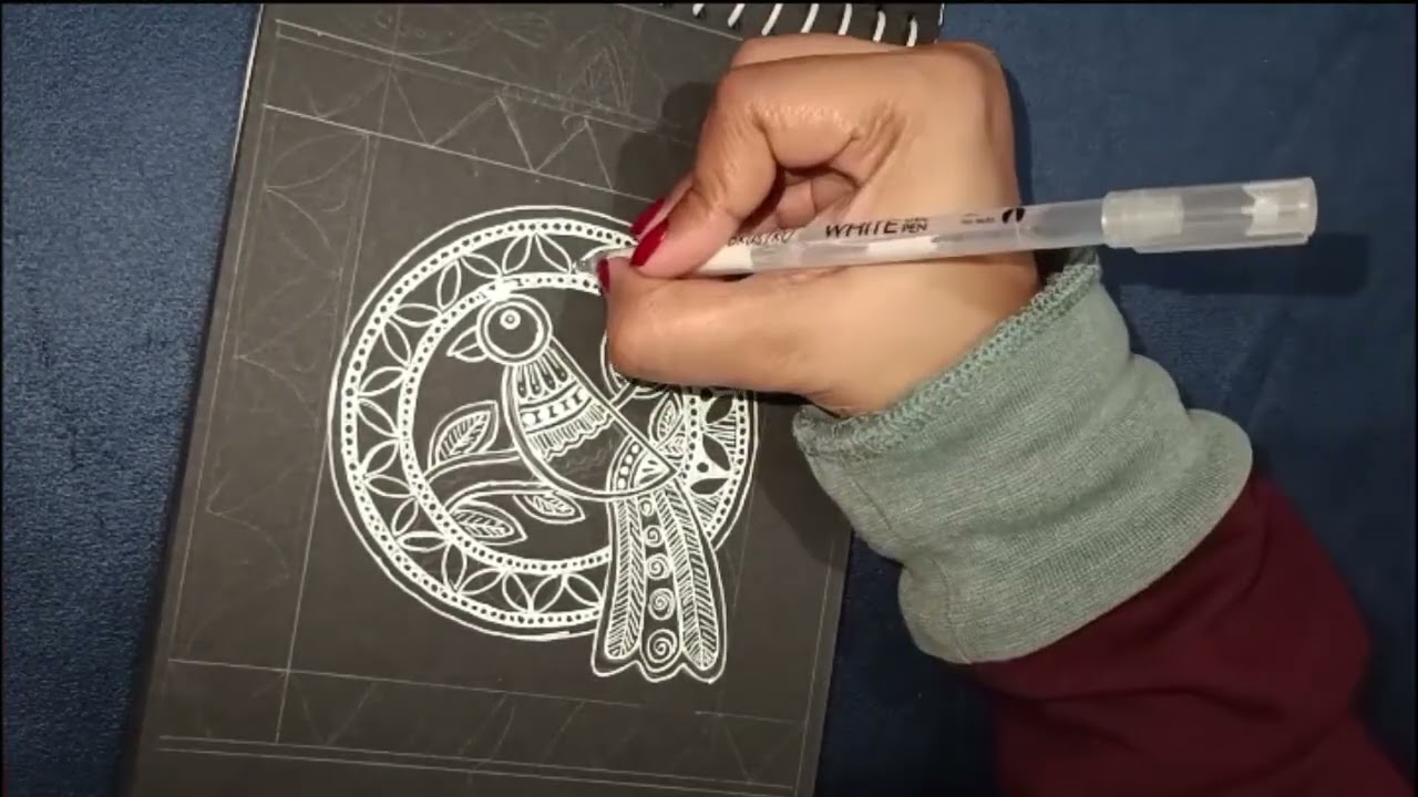 Bird madhubani art with white pen 🐦🐦‍⬛🕊️ #madhubani #crazyart9505 