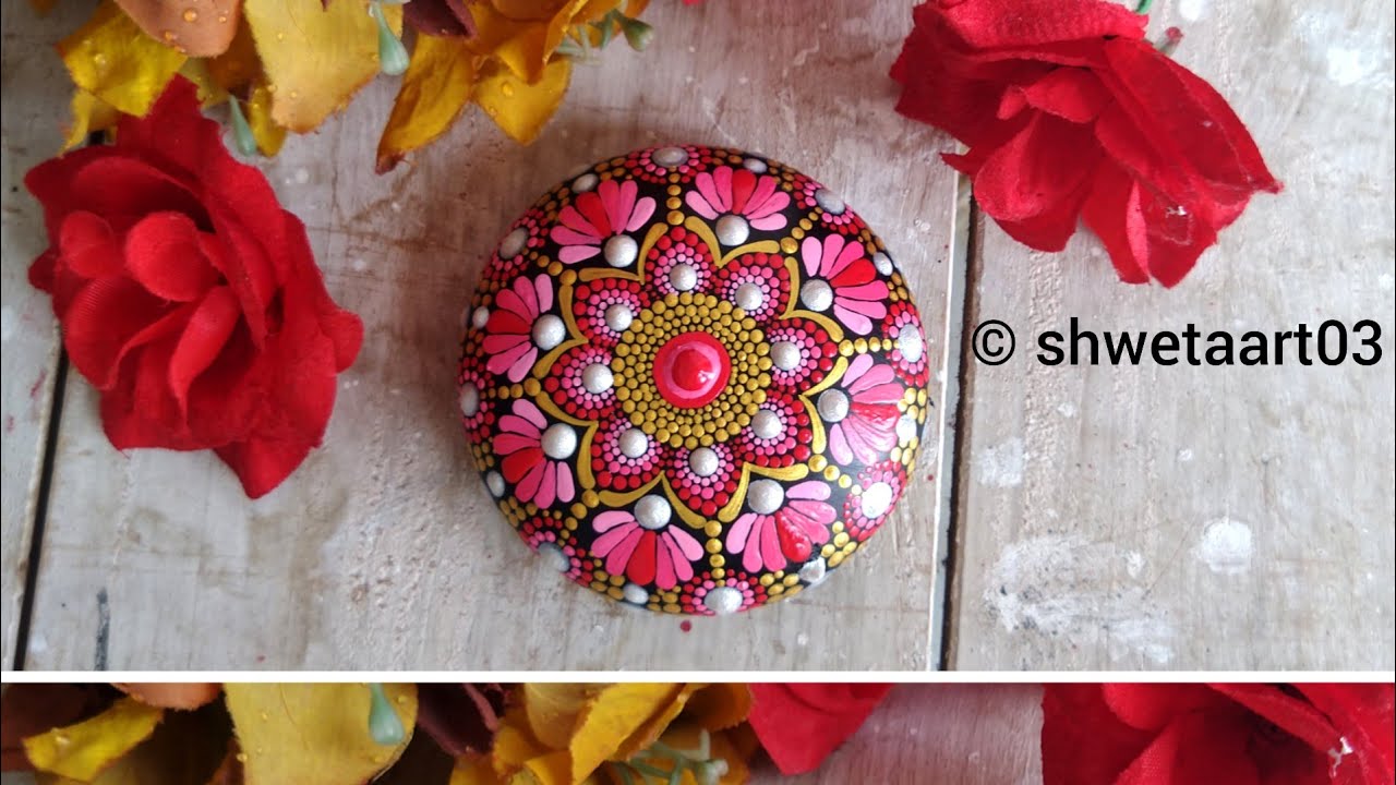Easy dot mandala on hand casted gypsum rock/stone by shwetaart03