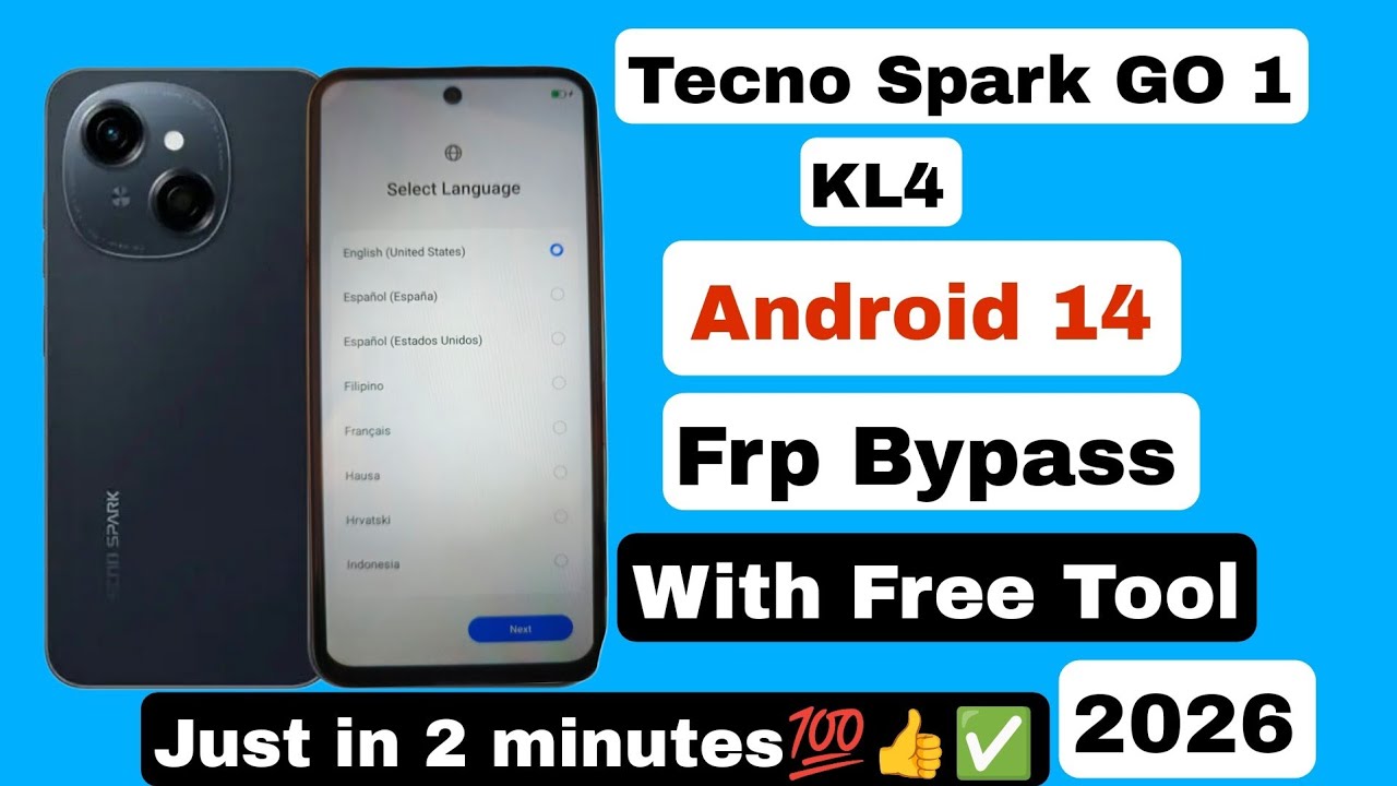 Tecno Spark Go 1 KL4 Android 14 Frp Bypass With Free Tool