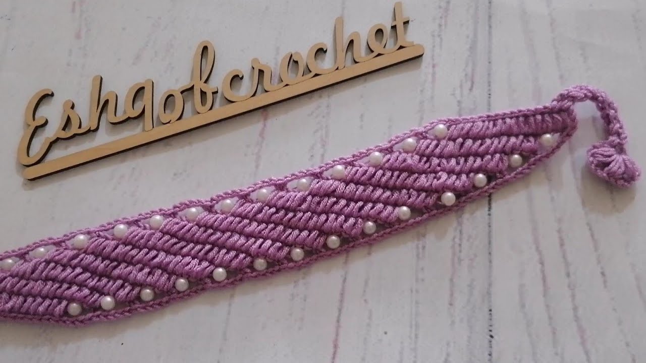 Easy & simple tunisian crochet Headband / earwarmer / belt with beads