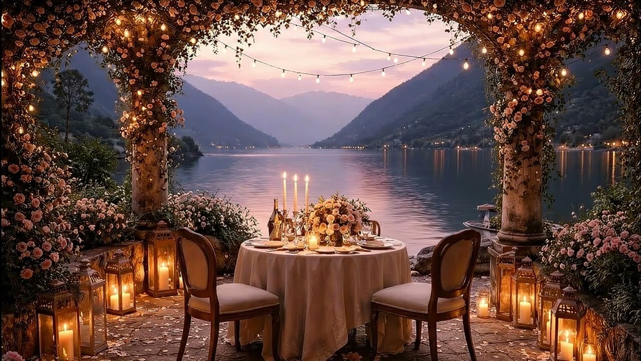 Romantic Lakeside Jazz 🌸 Candlelight Dinner Ambience with Soft Music