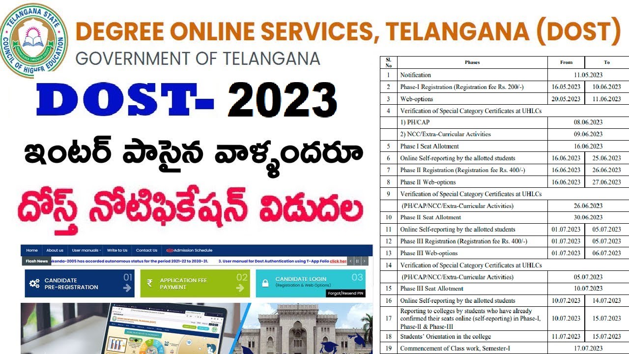 DOST 2023 NOTIFICATION | Telangana Online Degree Admissions  2023 Notification