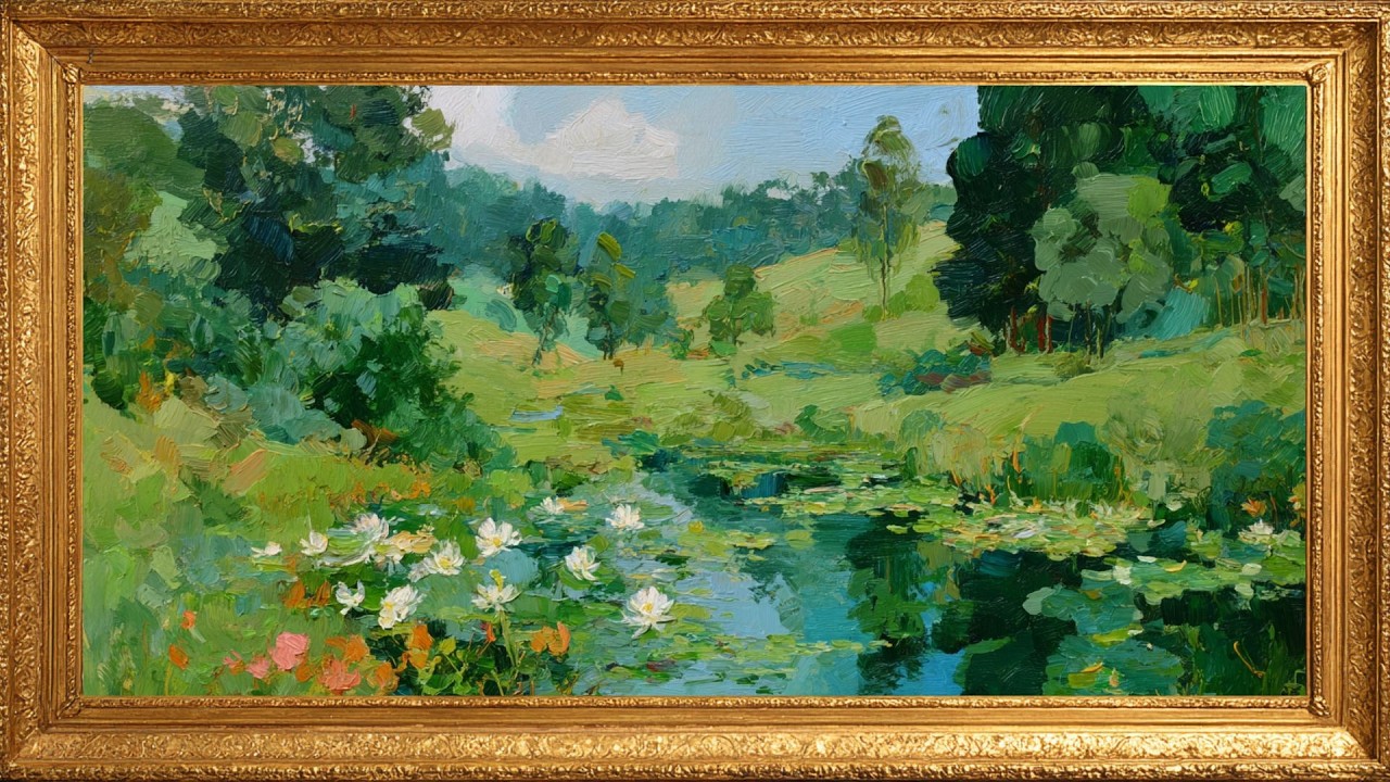 🌿 Lily Pond Landscape in Gold Frame | Relaxing Impressionist TV Art Ambience | Frame TV Display
