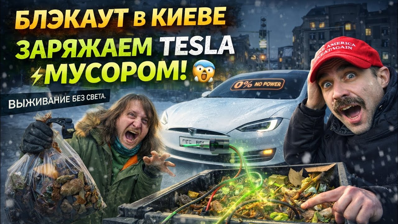БЛЭКАУТ В КИЕВЕ: ЗАРЯЖАЕМ TESLA МУСОРОМ! 😱❄️ Когда нет электричества — ИДЁШЬ НА ПОМОЙКУ!