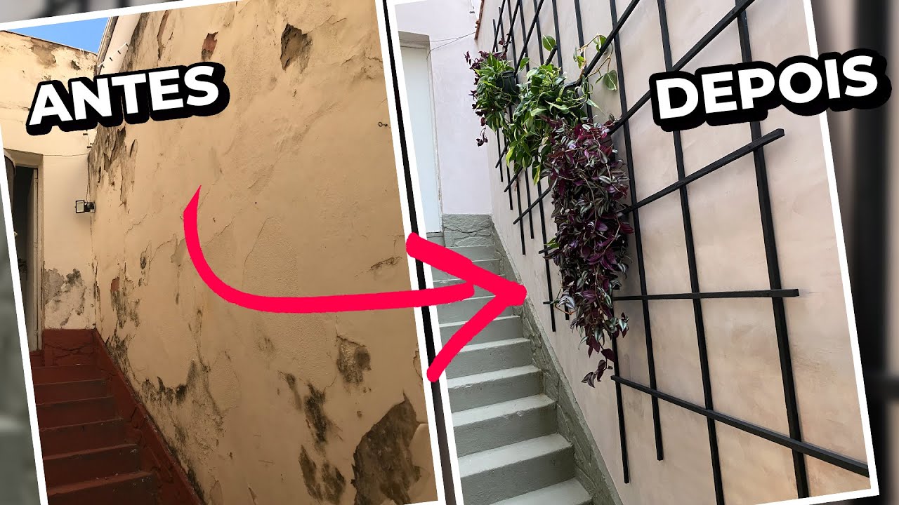 ANTES E DEPOIS | Área externa com Cimento Queimado| Jardim Vertical DIY