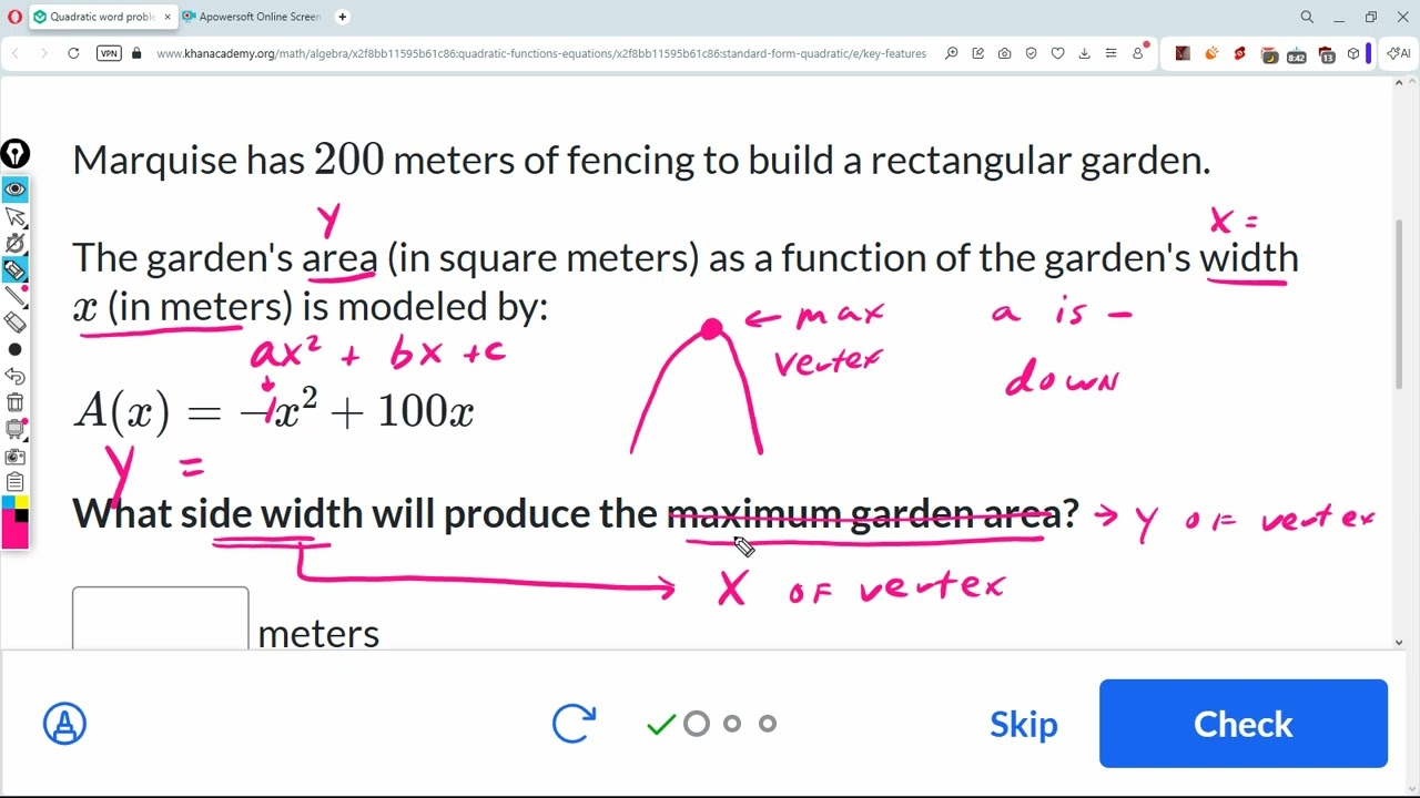 Quadratic word problems standard form : Khan Academy : Algebra 1
