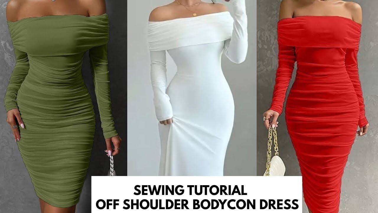 How to Cut and Sew Off Shoulder BodyCon Dress with Cape / Mesh Dress/ Beginner friendly 