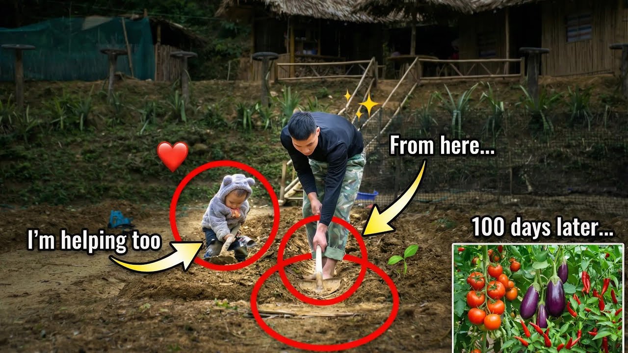 Nick and the child begin their first crop on the 200m² plot of land.