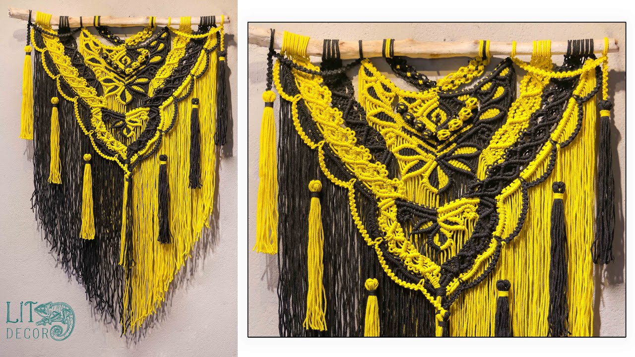 TIME LAPSE | BEE Black & Yellow Large Macrame Wall Hanging DIY Driftwood Macrame