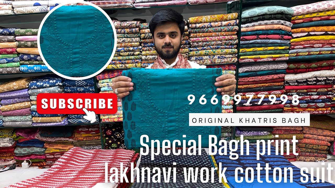 Experience the fusion of Bagh print suits with Lakhnavi embroidery @9669977998