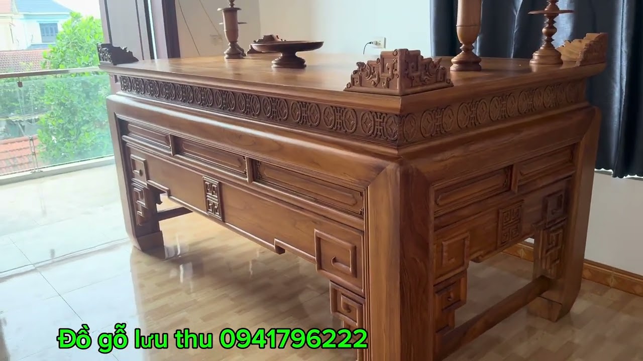 Án gian thờ mộng thắt chân 16 ko tim gỗ gõ đỏ cao cấp 
