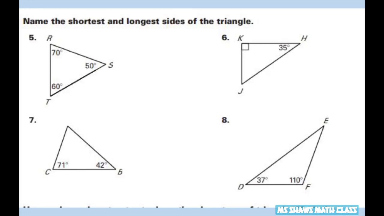 Name the smallest and largest sides of triangles given angles measures