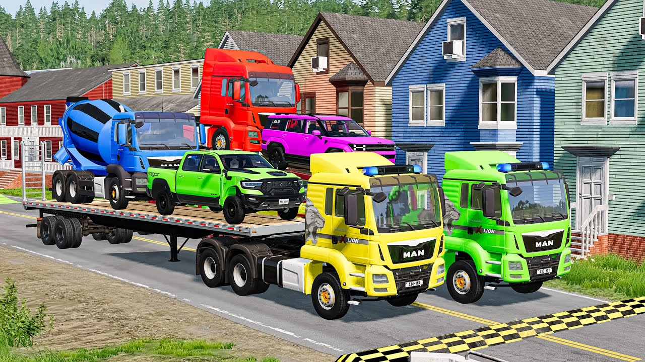 Flatbed Truck Mcqueen | Transportation with Truck - Pothole vs Car #45 - BeamNG.Drive