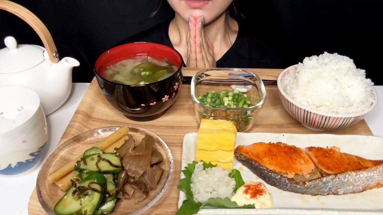 【ASMR/咀嚼音】-鮭と納豆とお漬物-Eating Sounds