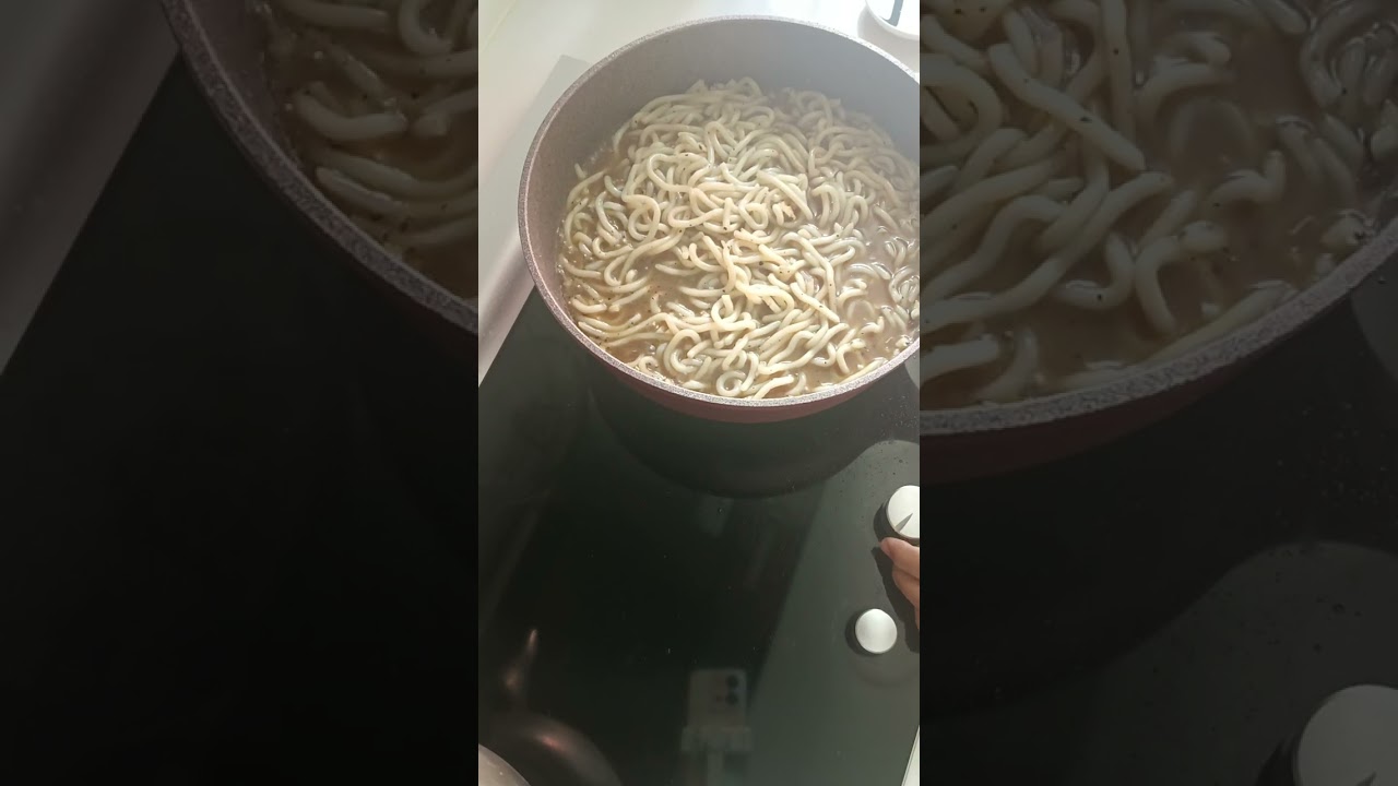 Stir fry black pepper udon with egg and vegetables