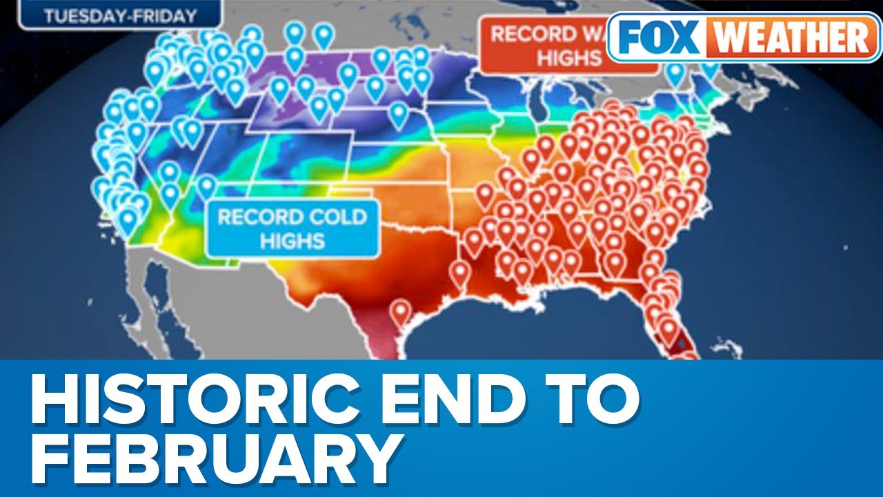 Historic End To February: Record Heat Across Eastern US, Record Cold In The West