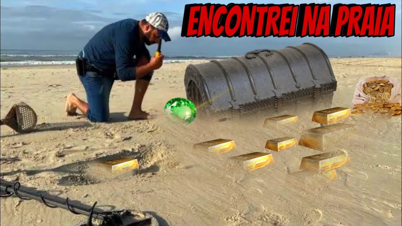 Joias encontrado na praia com um detector de metais