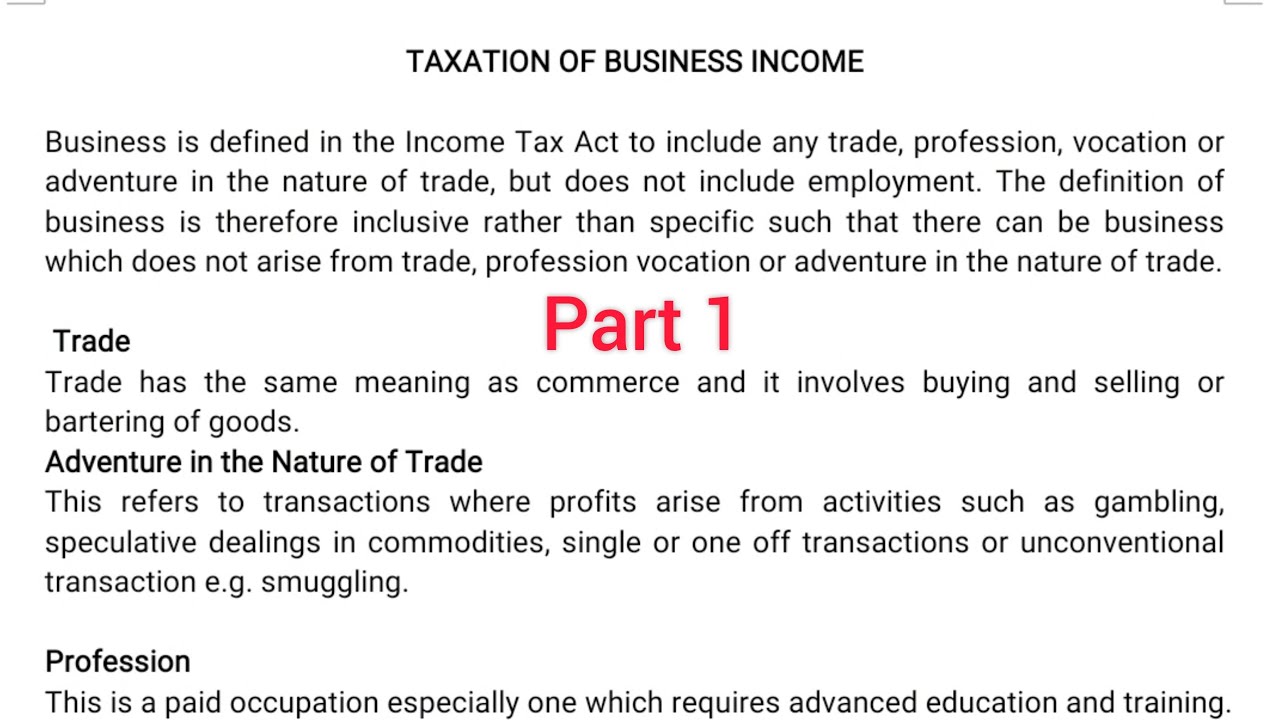 😎Taxation of Business income- (Acc option)- Part 1