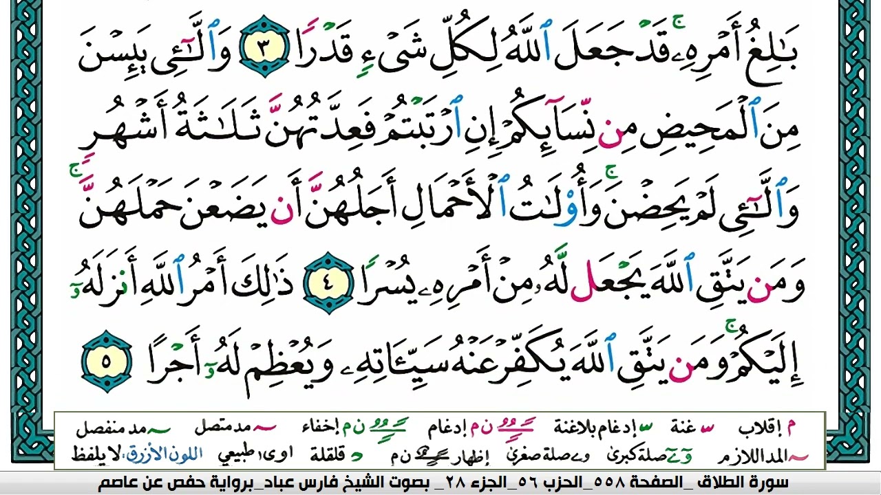سورة الطلاق مكتوبة فارس عباد Surah At-Talâq Fares Abbad