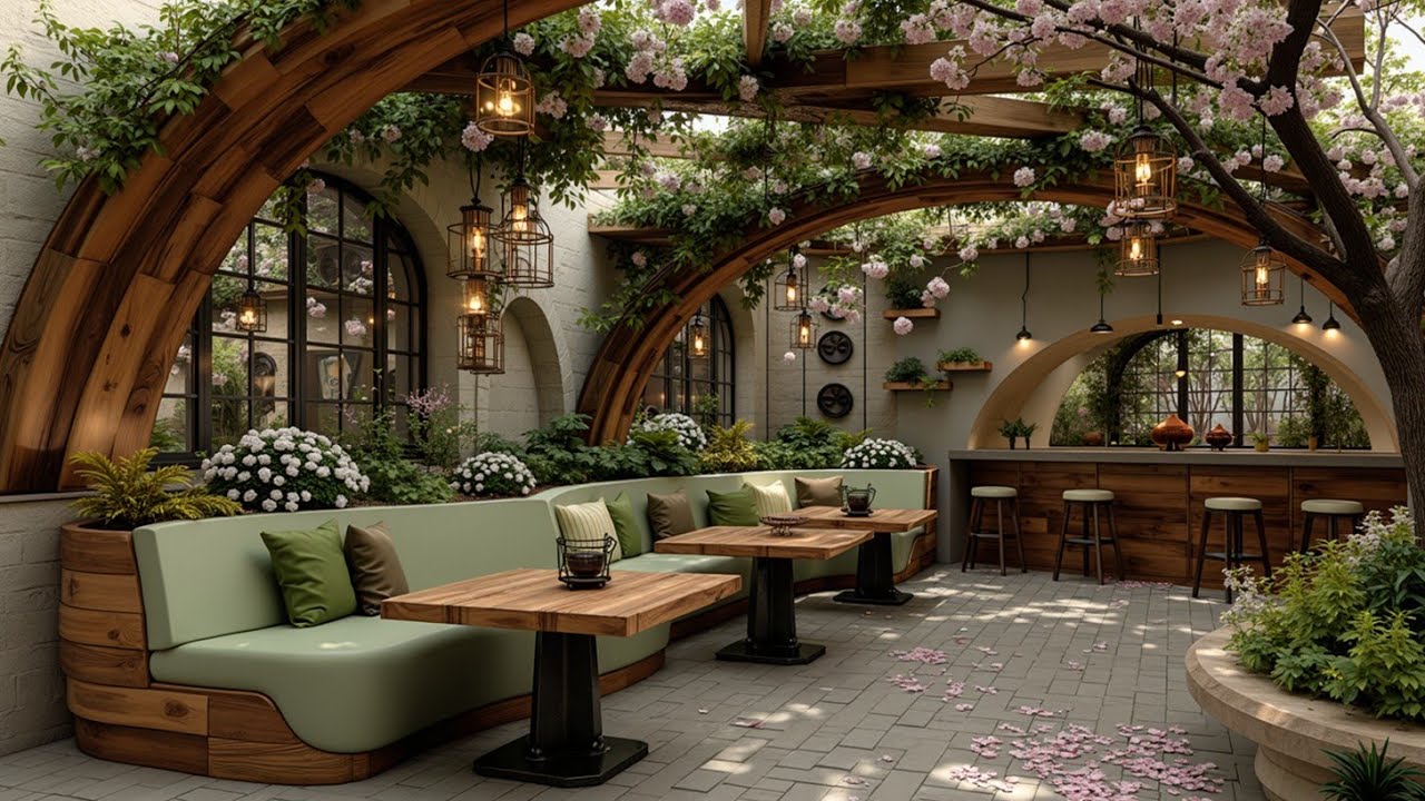 Spring Cozy Cafe Ambience ~ Outdoor Patio Jazz & Relaxing Bossa Nova Vibes