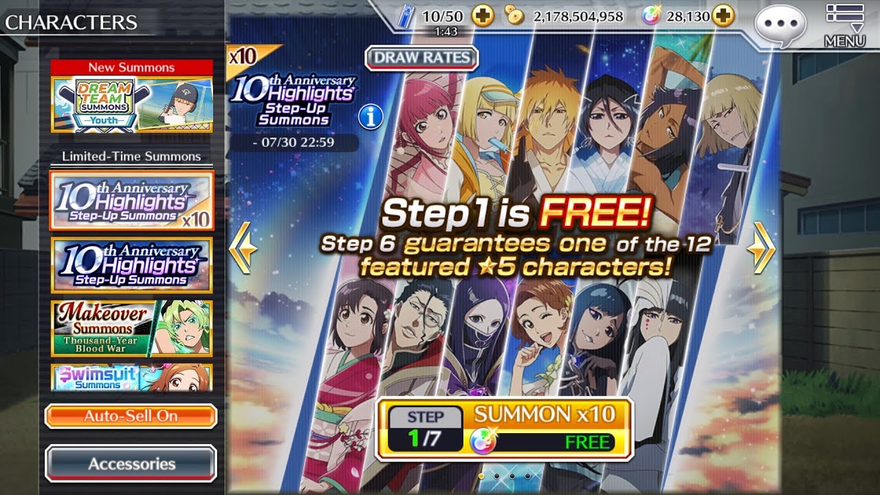Bleach Brave Souls - 10th Anniversary Highlights Step-Up Summons Free