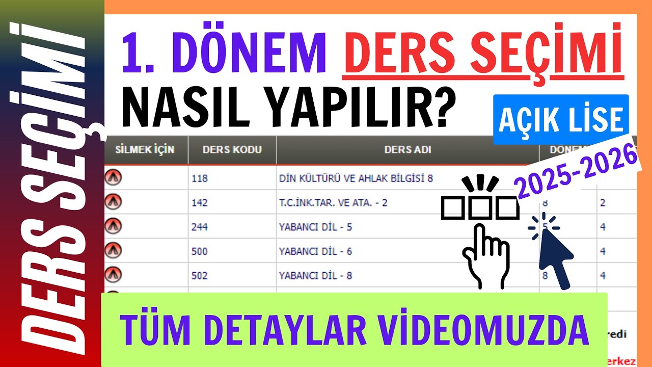 Açık Lise 2025-2026 1. Dönem Ders Seçimi Nasıl Yapılır? Ders Seçiminde Oturumlar Nasıl Ayarlanır?