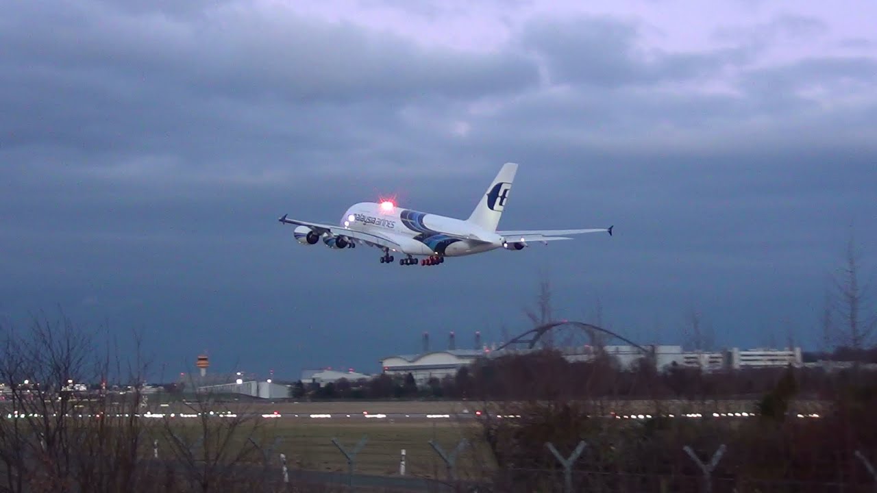 Malaysia Airlines Airbus A380 9M-MNF low approach at Hamburg Airport