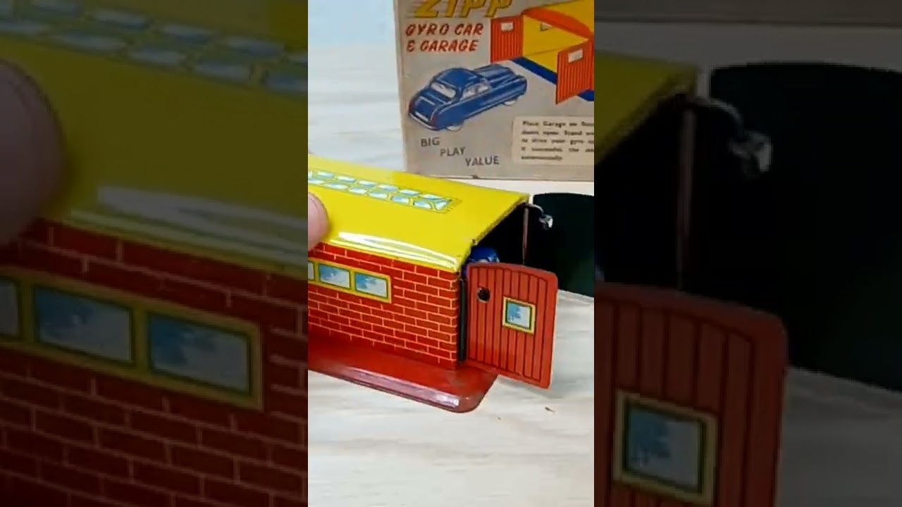 vintage Tin Toy Zipp gyro car and garage 1950s old tin toy Antique tin toy car and garage #shorts