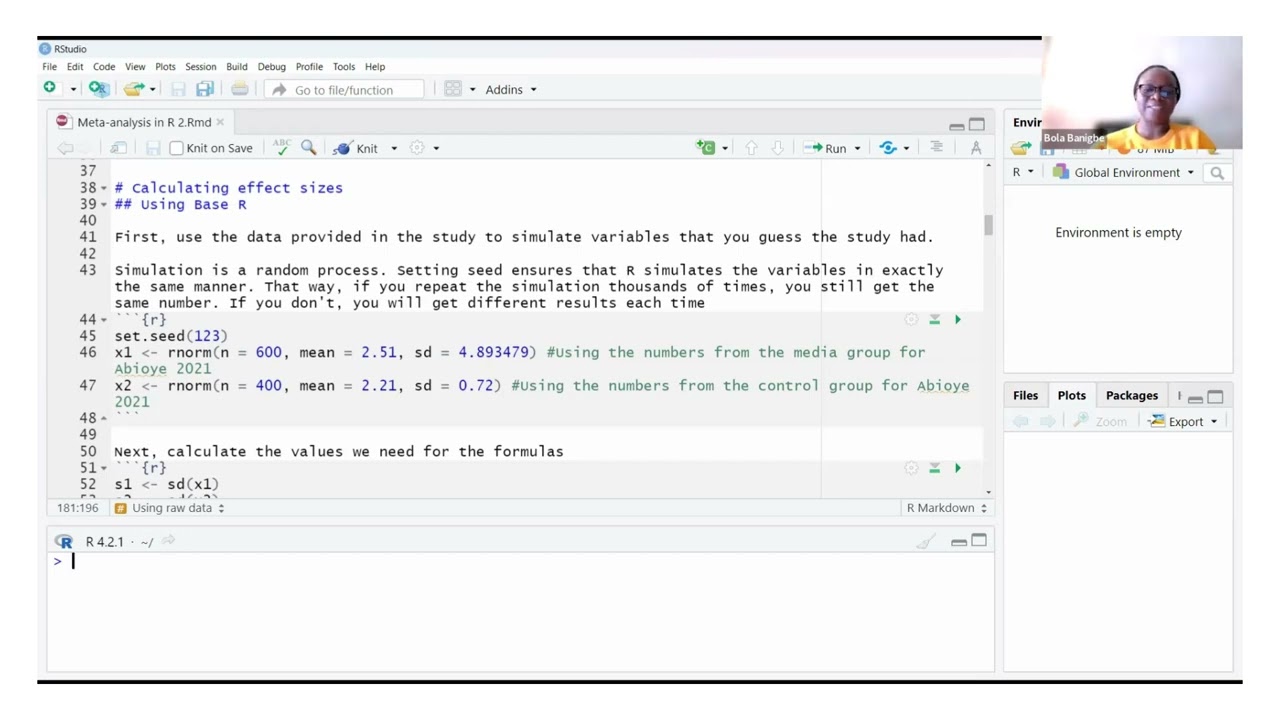 Meta analysis of continuous or difference measures in R