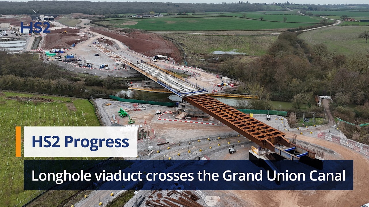 HS2&rsquo;s Longhole viaduct crosses the Grand Union Canal in Warwickshire