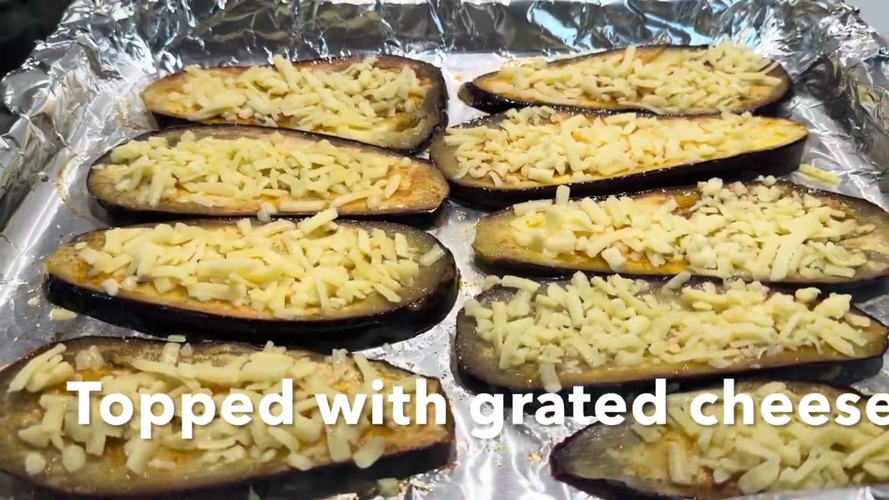 Aubergine Sliced and Baked  - All Vegetarian . Cooked and served in 20 minutes. 