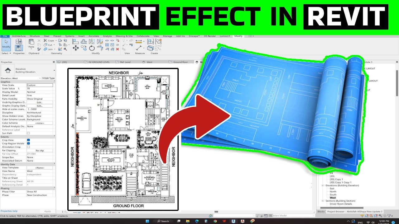 Architectural Blueprint Rendering in Revit | Vintage Style