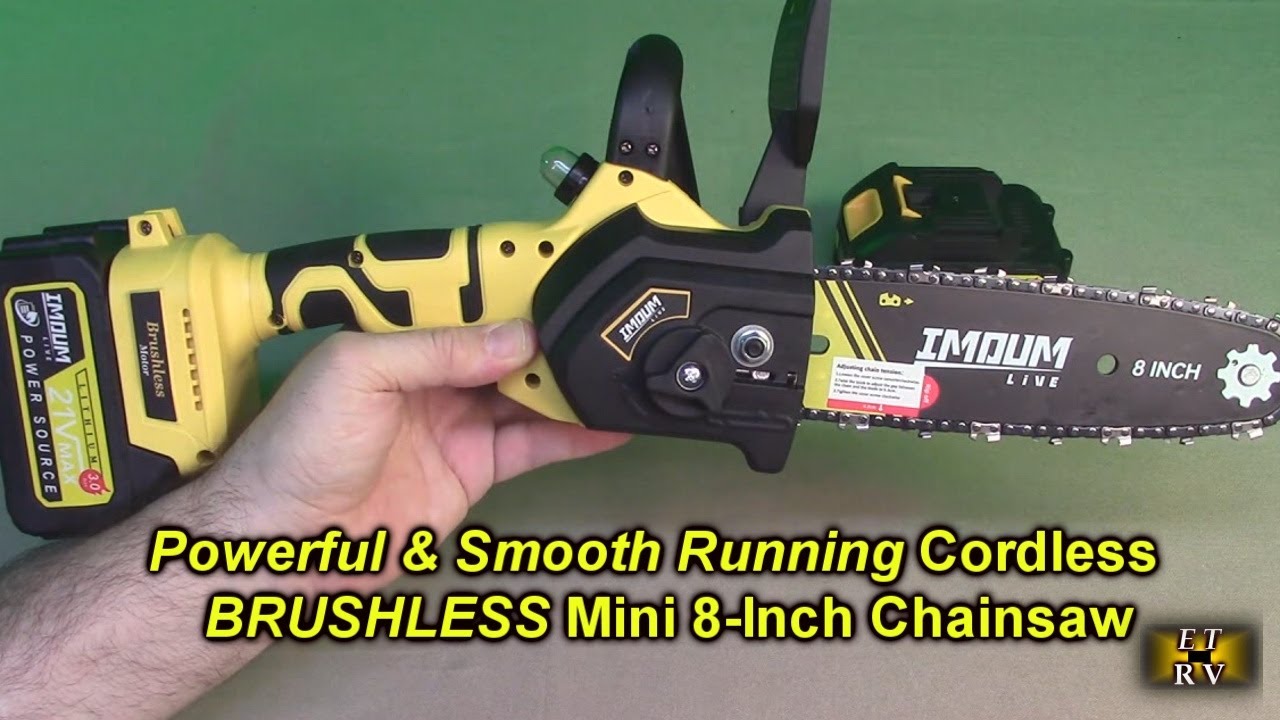 IMOUMLIVE Cordless Rechargeable BRUSHLESS Mini 8-Inch Chainsaw , Incl 2Pcs 21V 3.0Ah Battery REVIEW