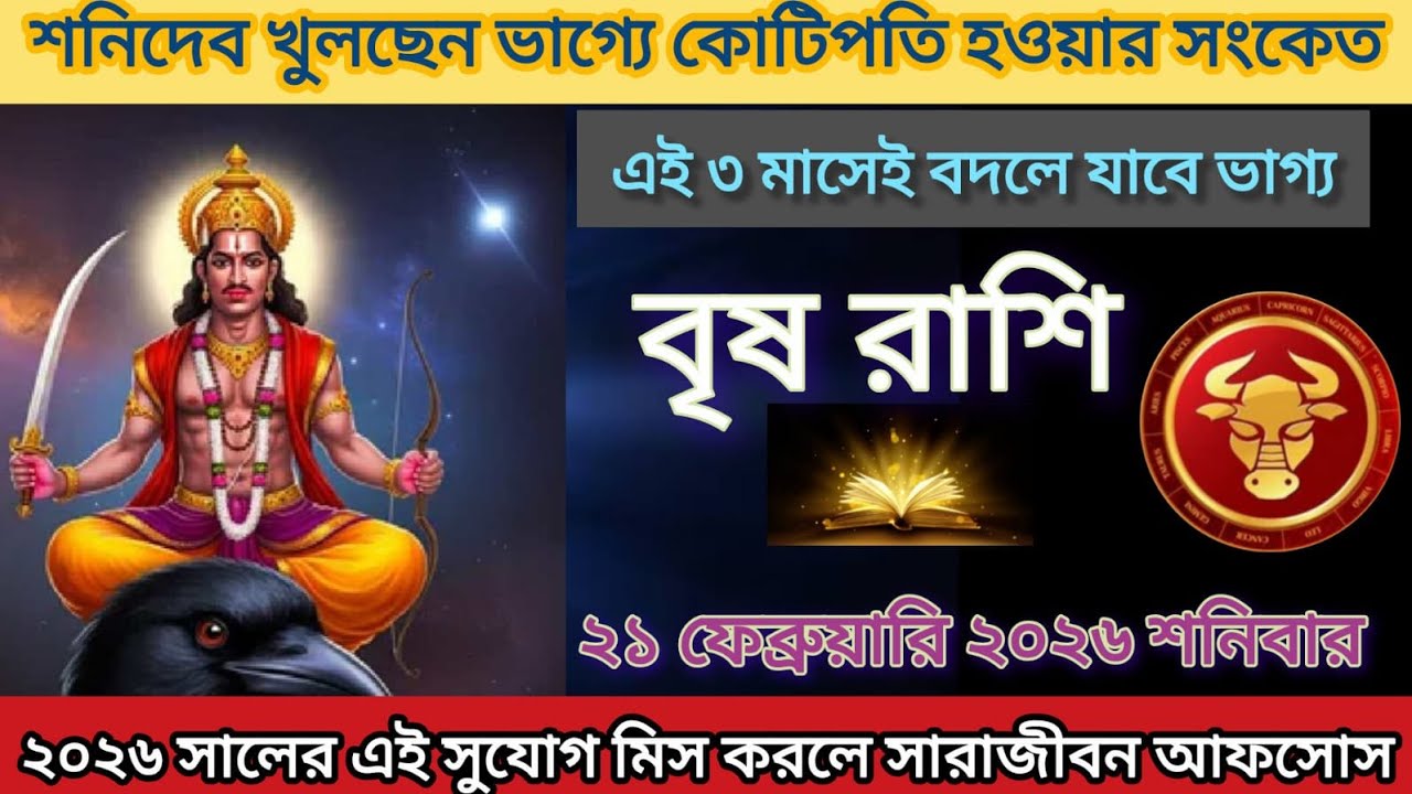 ♒বৃষ রাশি ২০২৬ এই ৩ মাসেই বদলে যাবে ভাগ্য হঠাৎ আসবে বড় টাকা