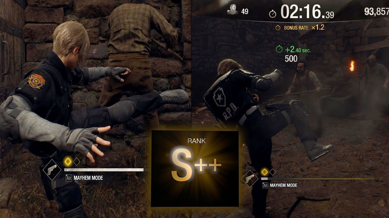 Resident Evil 4 Remake - RPD Leon Gameplay Mercenaries S++ Rank | Village