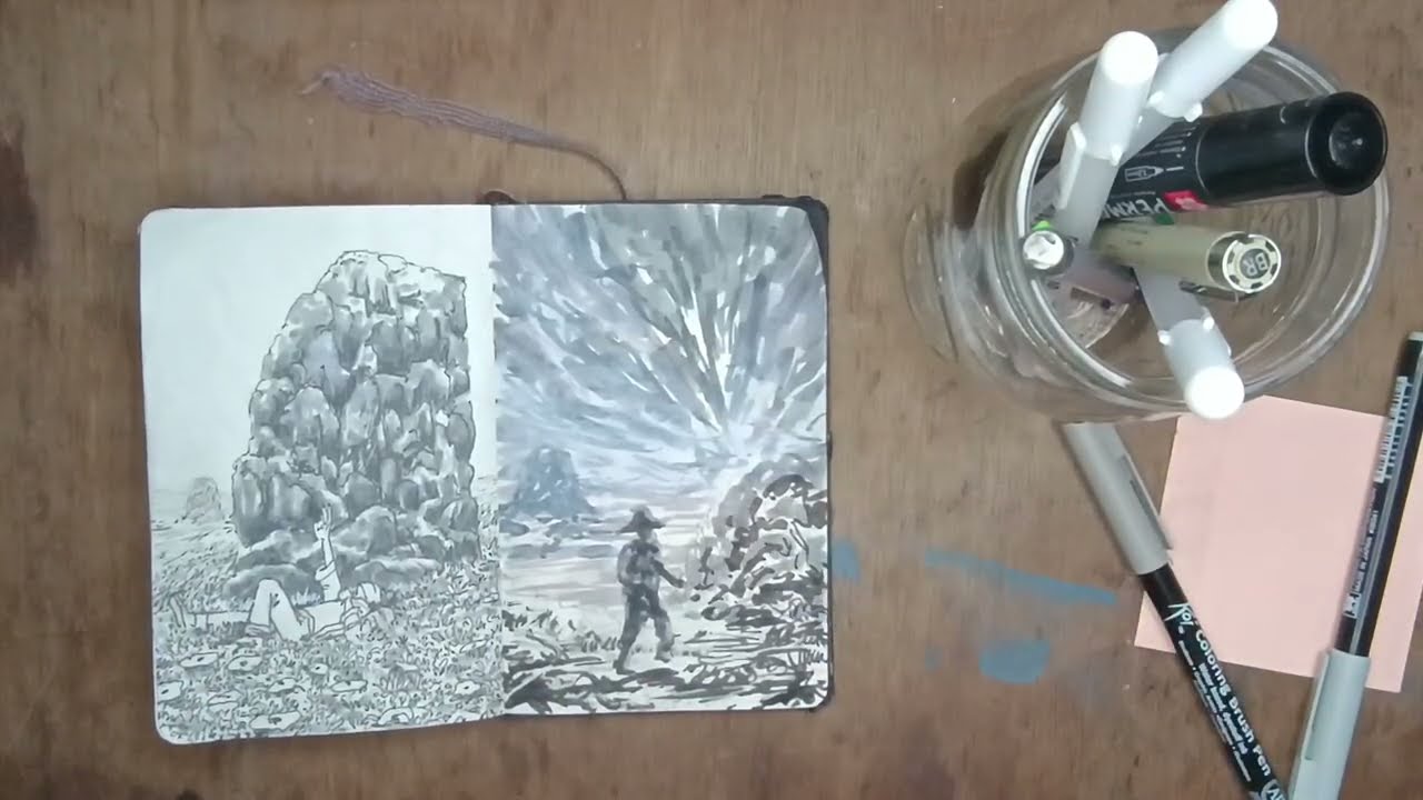Grayscale Markers Sketchbook Process