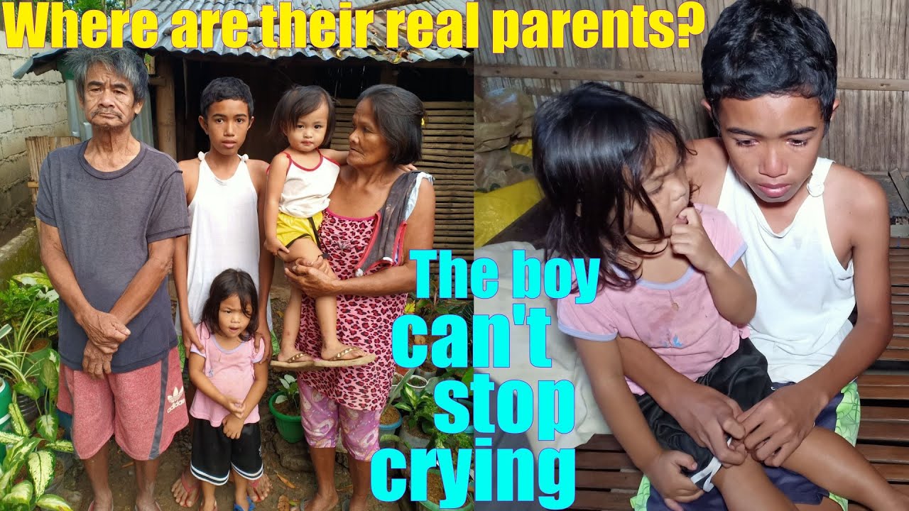 Poor Filipino Children Under the Wings of Their Poor Grandmother. Filipino Children in Poverty. Poor