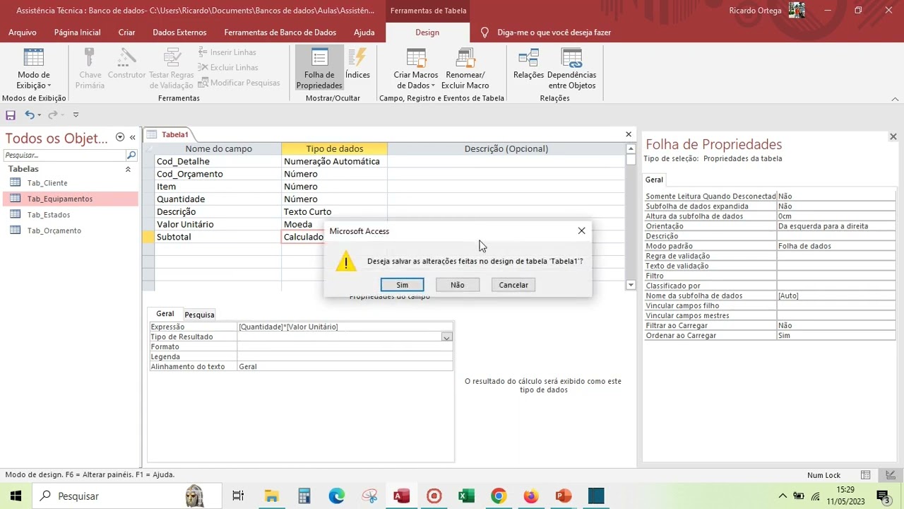 Access Gratuito - Aula 10   Criando tabela com campo Calculado