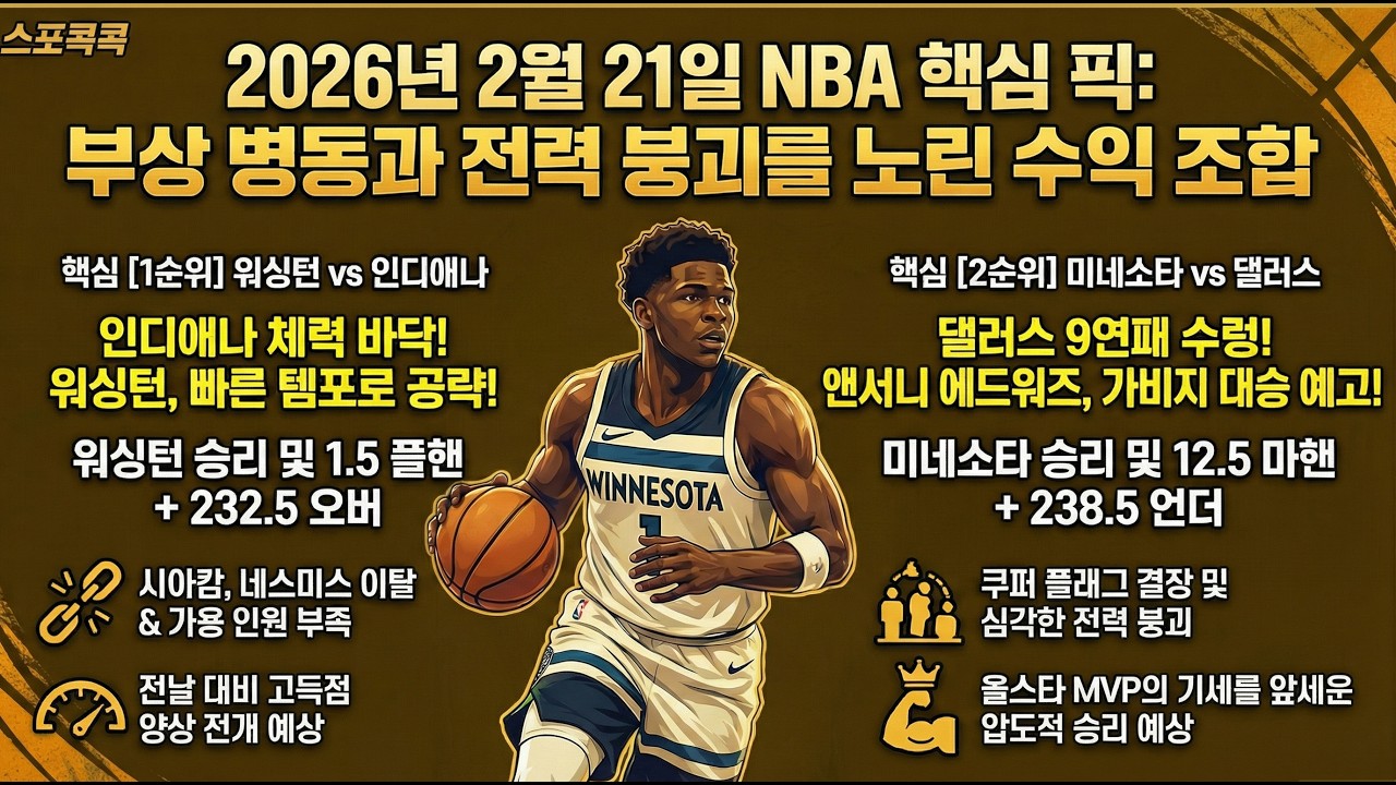 ★★★ [2/21] 🏀 NBA 9 경기 | [부상병동 후반기 대혼돈 느바, 에이스 빠진 팀들의 '자멸' 속에서 꿀배당 마핸/플핸만 콕콕 짚어드립니다]