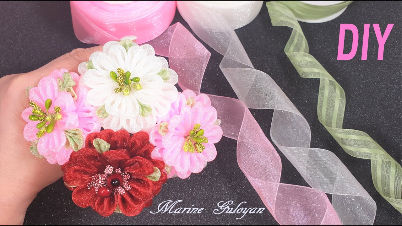 Простое изготовление цветов из органзы  Easy Organza Flowers Making| #Marine_DIY_Guloyan