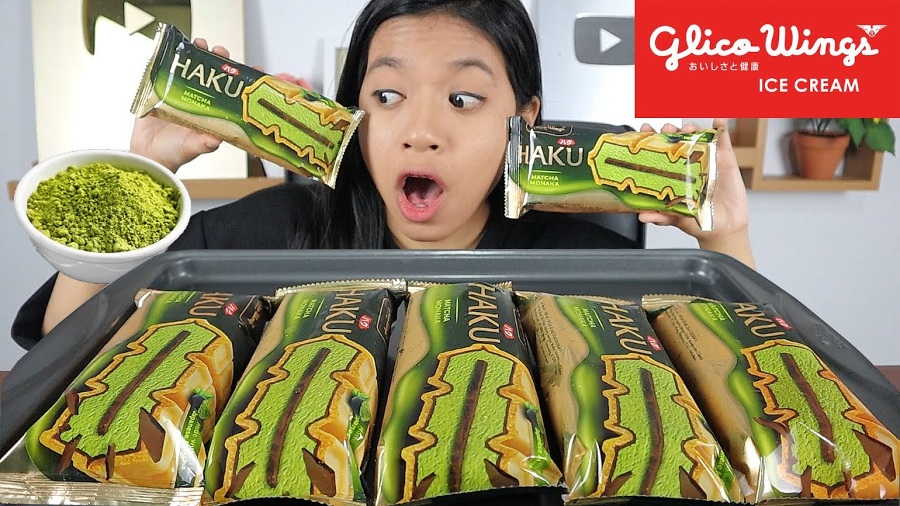 MUKBANG GLICO WINGS GREEN TEA HAKU ICE CREAM