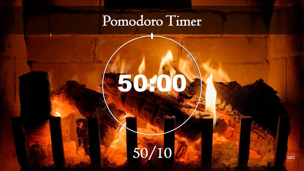 50/10 Pomodoro Timer 🔥 Cozy Fireplace Ambience | Study & Work with Relaxing Fire Sounds