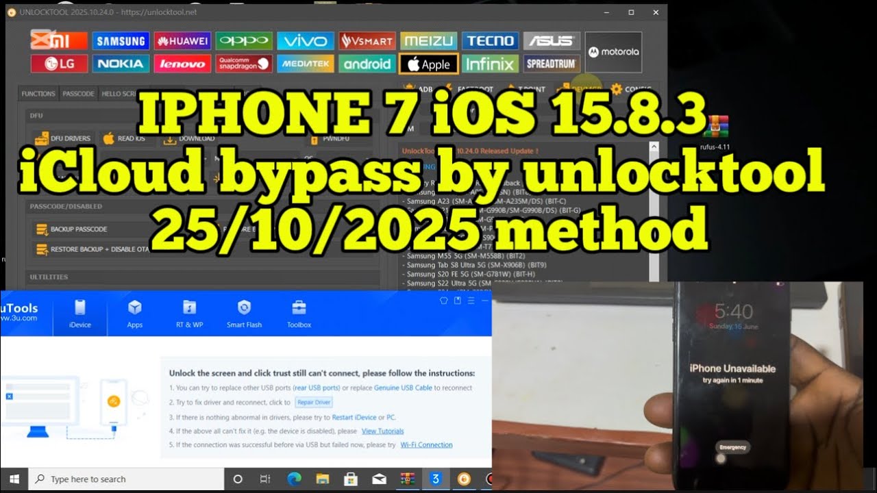 IPHONE 7 iOS 15.8.3 UNAVAILABLE BYPASS BY UNLOCKTOOL. 2025/10/25 METHOD. #tripletechgh 