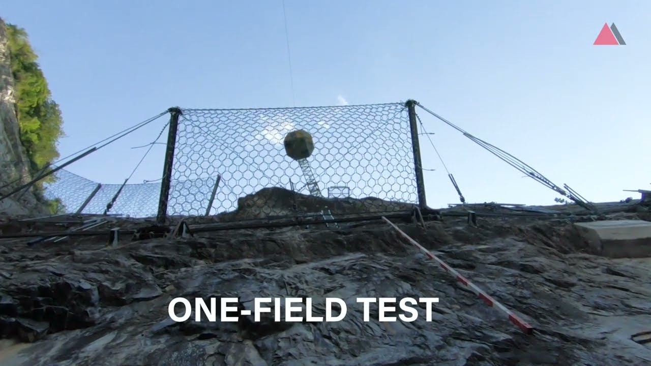 One field rockfall barrier test - 3 seconds in the life of a test block!