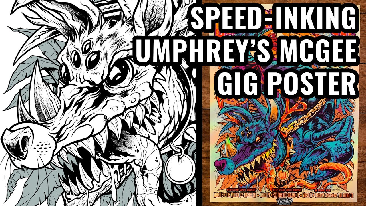 Speed-Inking GiG Poster illustration for Umphrey's McGee band drawn in Clip Studio Paint