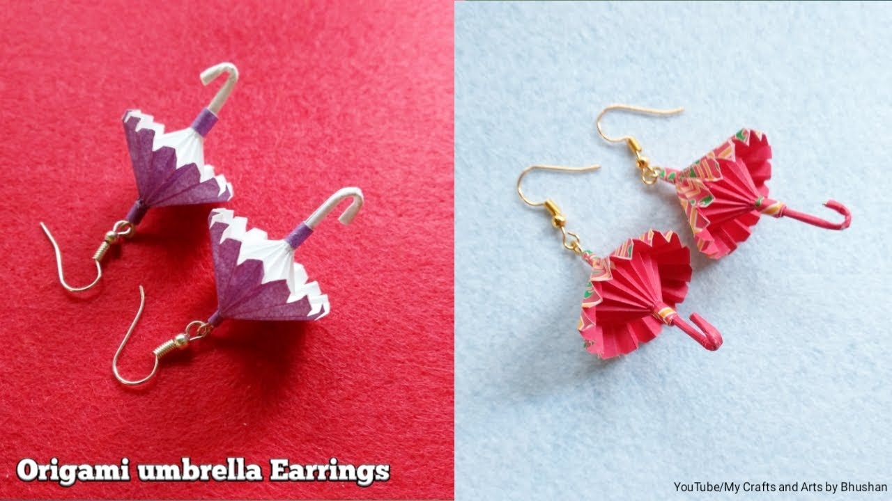 Origami umbrella earrings | DIY paper earrings tiny umbrella