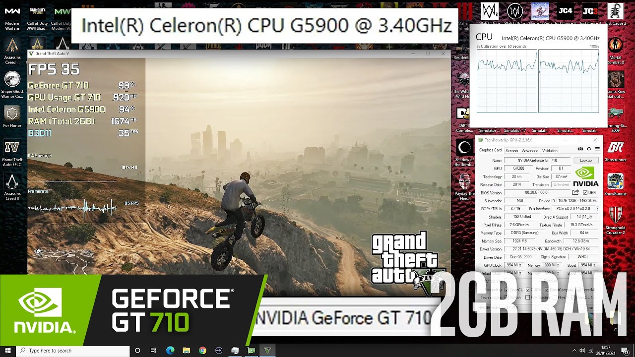 Grand Theft Auto V | GTA V - Celeron G5900 | Dual Core - GeForce GT 710 - 2GB RAM