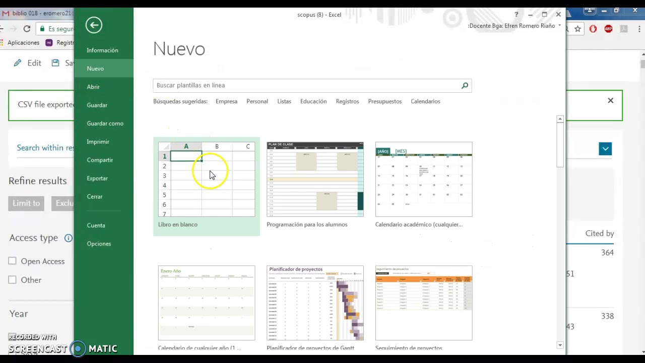 Exportación de datos CSV-Excel Scopus